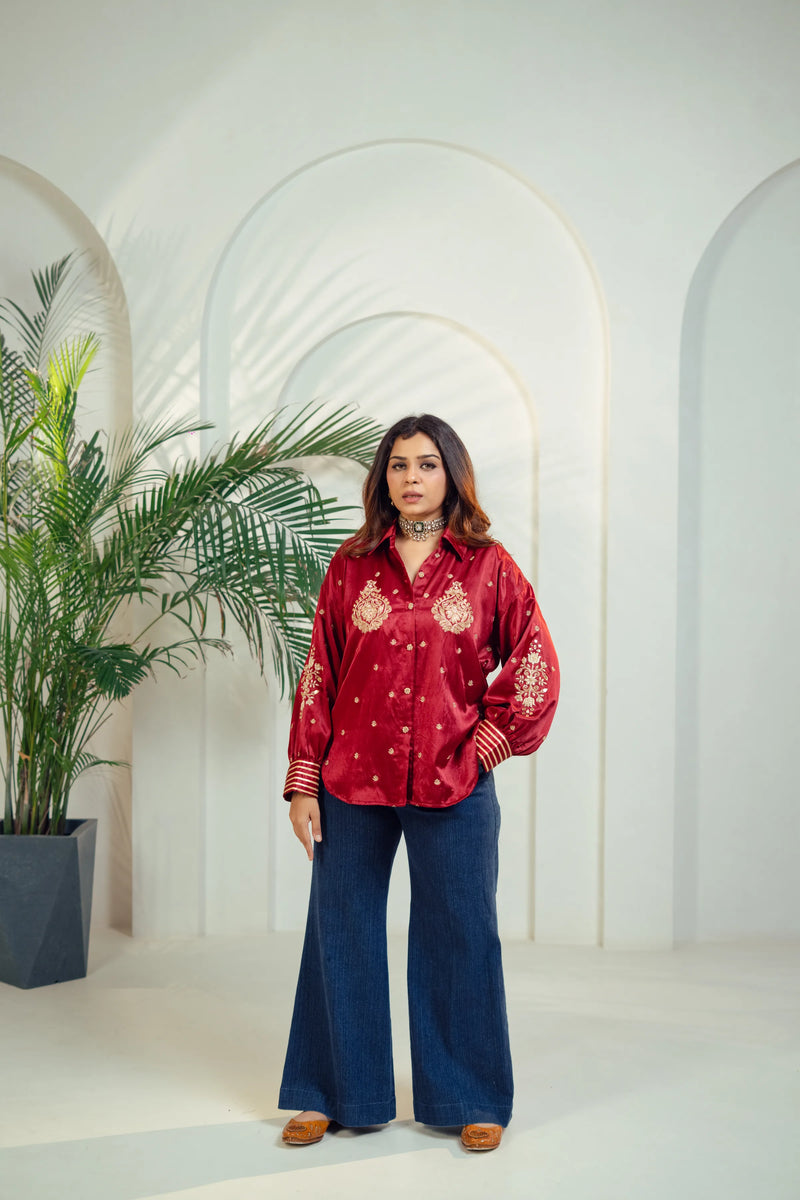 Regal Ruby Embroidery Shirt
