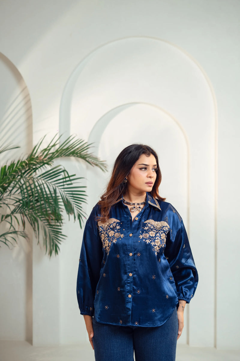 Blue Majesty Embroidery Shirt