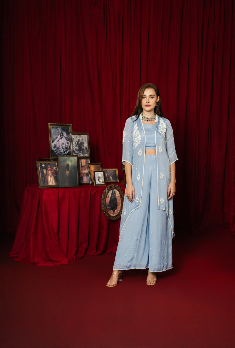 Celeste Blue Co-ord Set with Shrug