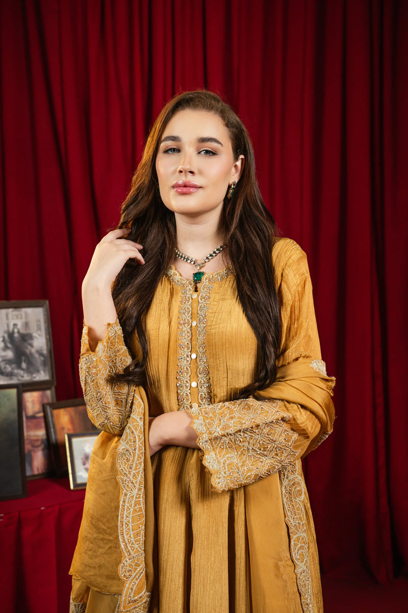 Meher Mustard Embroidered Kurta Set with Dupatta
