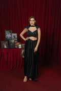 Midnight Black Embellished Draped Skirt with Dupatta
