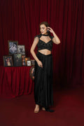 Midnight Black Embellished Draped Skirt with Dupatta