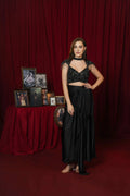 Midnight Black Embellished Draped Skirt with Dupatta