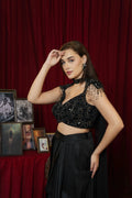 Midnight Black Embellished Draped Skirt with Dupatta