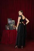 Midnight Black Embellished Draped Skirt with Dupatta