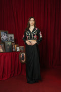 Noir Blossom Draped Skirt Set
