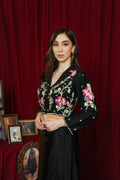 Noir Blossom Draped Skirt Set