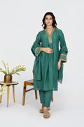 Panna Green Chanderi Kurta set with Dupatta