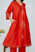 Surmayi saffron Chanderi Kurta Set
