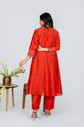 Surmayi saffron Chanderi Kurta Set