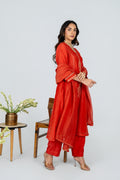 Surmayi saffron Chanderi Kurta Set With Dupatta
