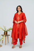 Surmayi saffron Chanderi Kurta Set With Dupatta