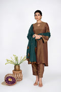 Zareen Bronze Kurta Set with Emerald Dupatta