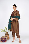 Zareen Bronze Kurta Set with Emerald Dupatta