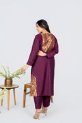 Burgundy Zari Panel Kurta Set
