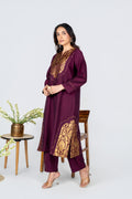 Burgundy Zari Panel Kurta Set
