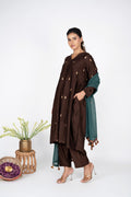 Saanjh Brown Kurta Set With Green Dupatta