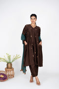 Saanjh Brown Kurta Set With Green Dupatta