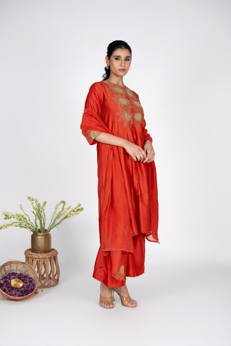 Aurelia Orange Kurta set with Dupatta