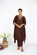 Mahveen Mocha kurta set with Dupatta