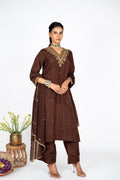 Mahveen Mocha kurta set with Dupatta