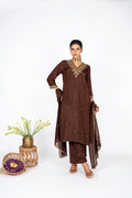Mahveen Mocha kurta set with Dupatta