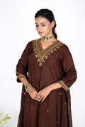 Mahveen Mocha kurta set with Dupatta
