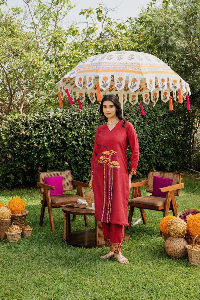 Marron Botanica Kurta Set