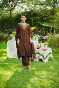 Mahveen Mocha kurta set with Dupatta