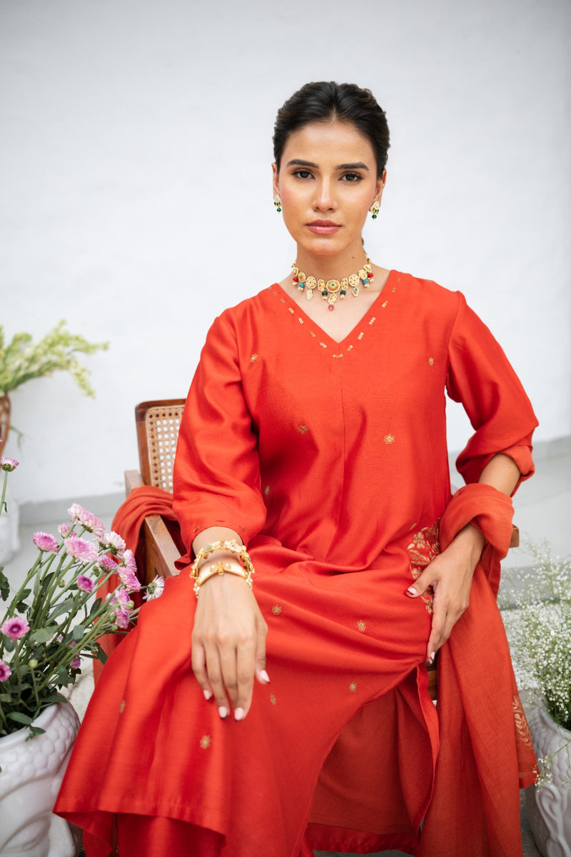 Vashti Orange Kurta Set with Dupatta