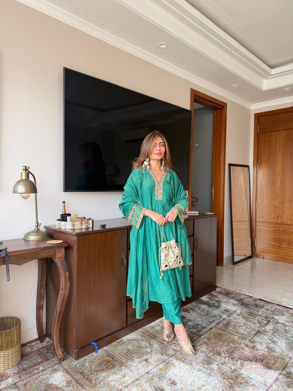 Panna Green Chanderi Kurta set