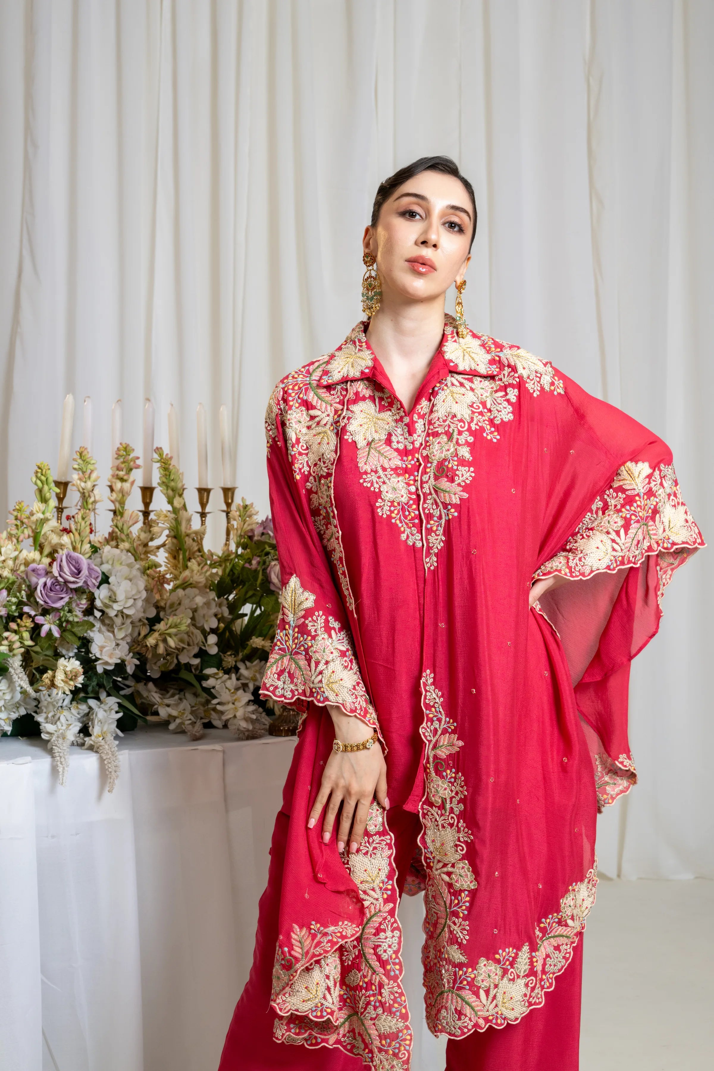 Raspberry Zardosi Kaftan Set