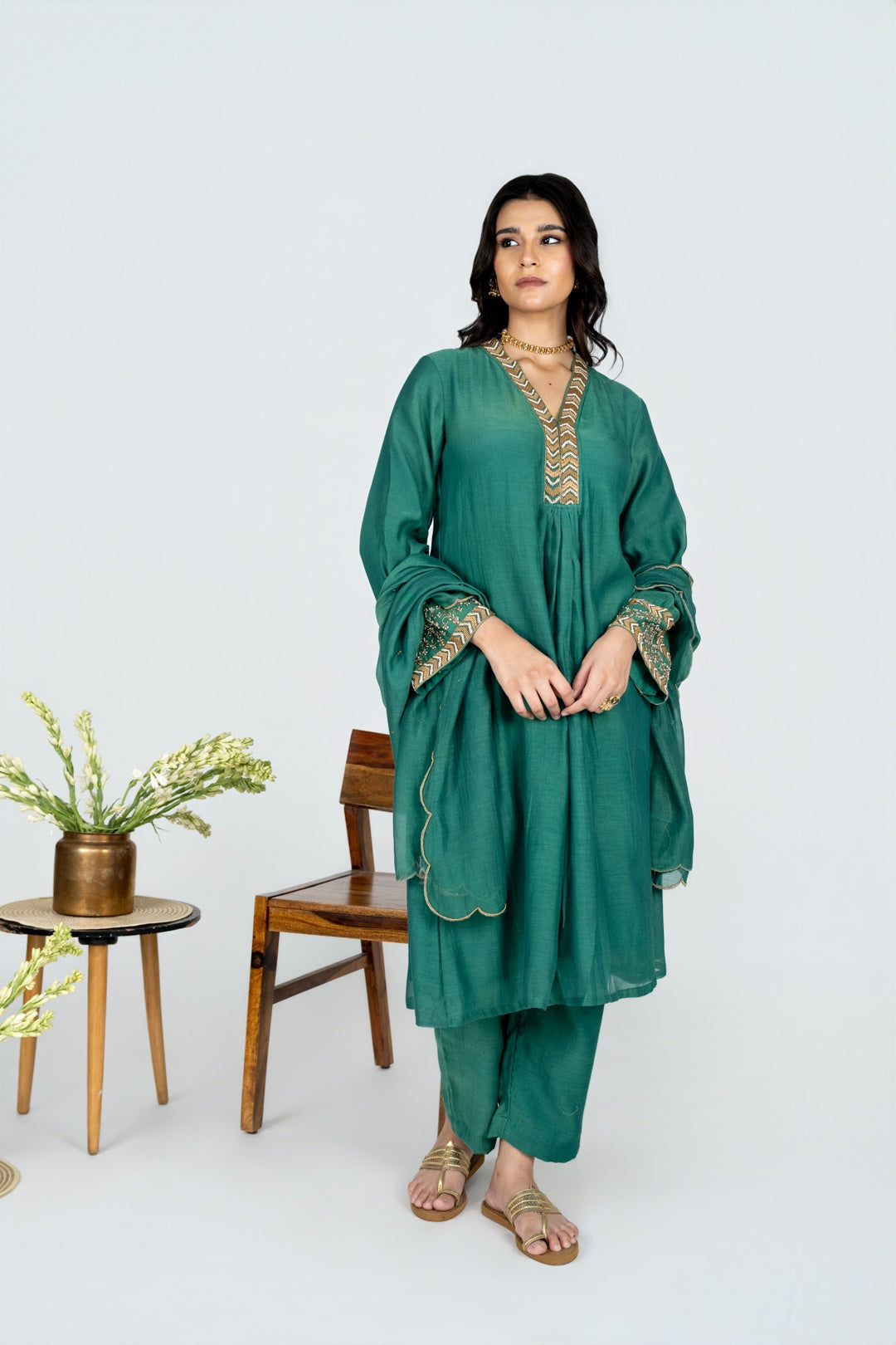 Panna Green Chanderi Kurta set