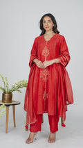 Surmayi saffron Chanderi Kurta Set With Dupatta