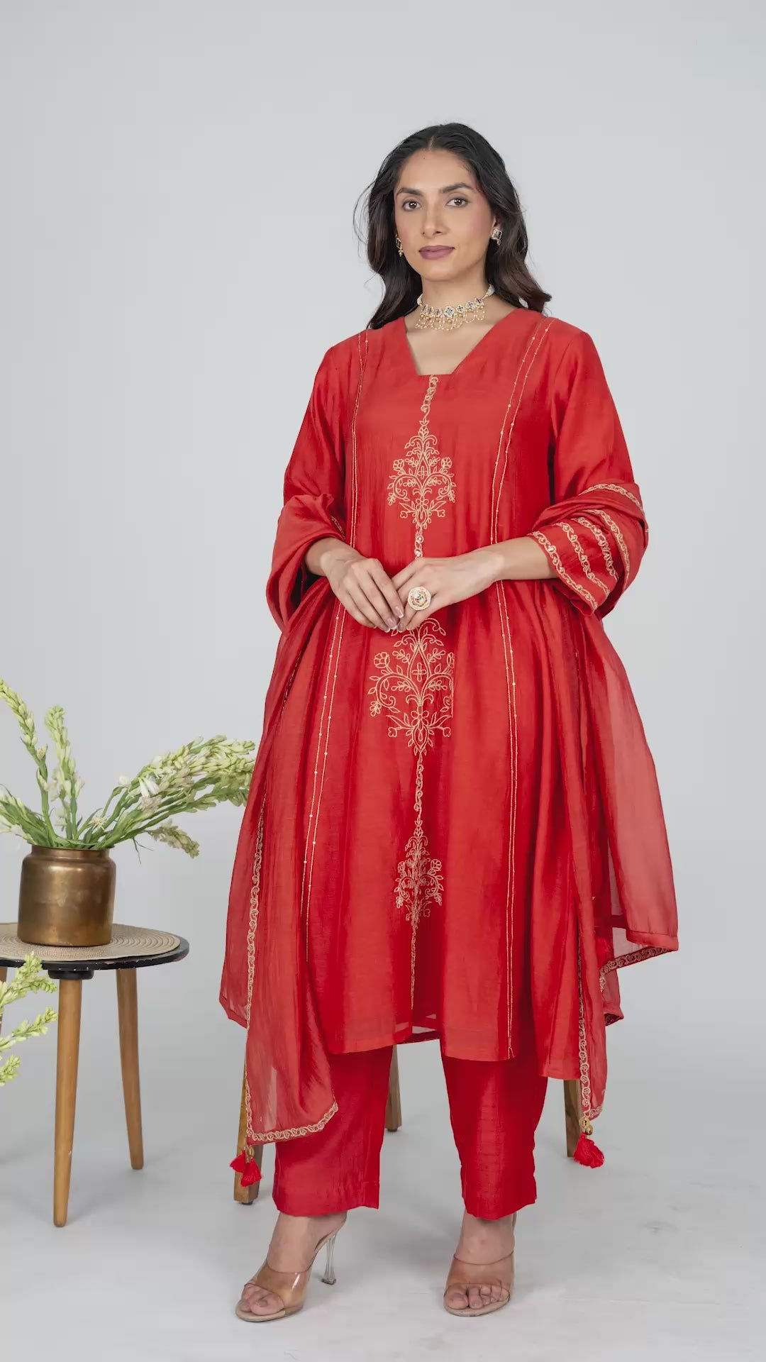 Surmayi saffron Chanderi Kurta Set With Dupatta
