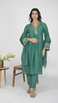 Panna Green Chanderi Kurta set with Dupatta